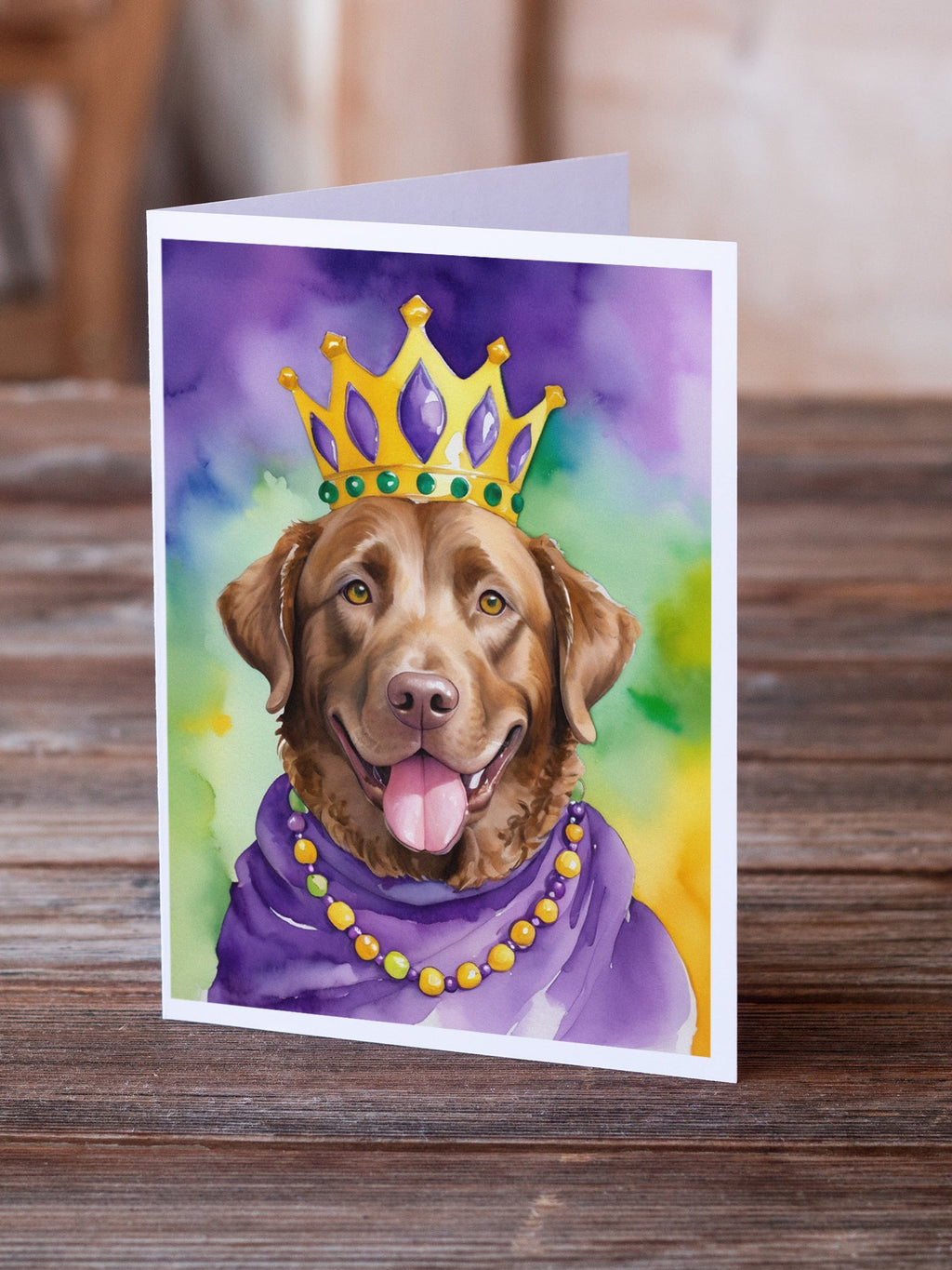 Chesapeake Bay Retriever King of Mardi Gras Greeting Cards Pack of 8 Blank Cards with Envelopes Whimsical A7 Size 5x7