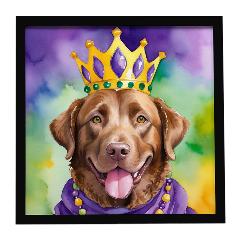 Chesapeake Bay Retriever King of Mardi Gras Framed Metal Print Bathroom, Kitchen, Office, Home Decor Wall Art Ready to Hang, Square, 8X8