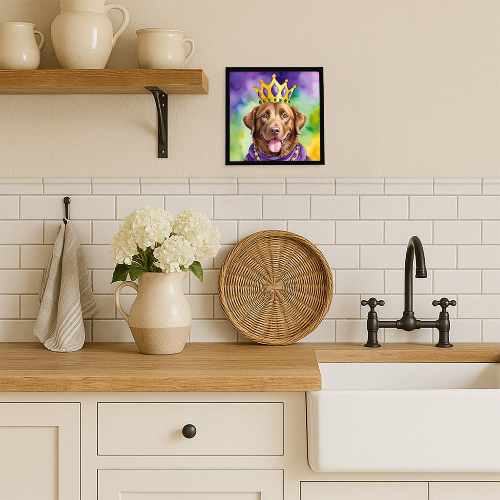 Chesapeake Bay Retriever King of Mardi Gras Framed Metal Print Bathroom, Kitchen, Office, Home Decor Wall Art Ready to Hang, Square, 8X8