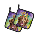 Chesapeake Bay Retriever King of Mardi Gras Pot Holder Set of 2 Heat Resistant Quilted Hot Pads 7.5 x 7.5 Inch, Insulated Kitchen Trivets for Cooking & Baking