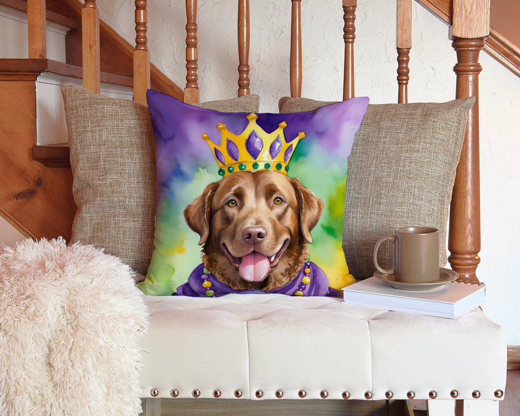 Chesapeake Bay Retriever King of Mardi Gras Decorative Throw Pillow 14x14 Indoor Outdoor Accent Cushion, Fabric Cover with Insert for Sofa, Bed, Porch & Living Room