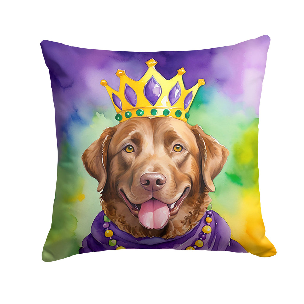 Chesapeake Bay Retriever King of Mardi Gras Decorative Throw Pillow 18x18 Indoor Outdoor Accent Cushion, Fabric Cover with Insert for Sofa, Bed, Porch & Living Room