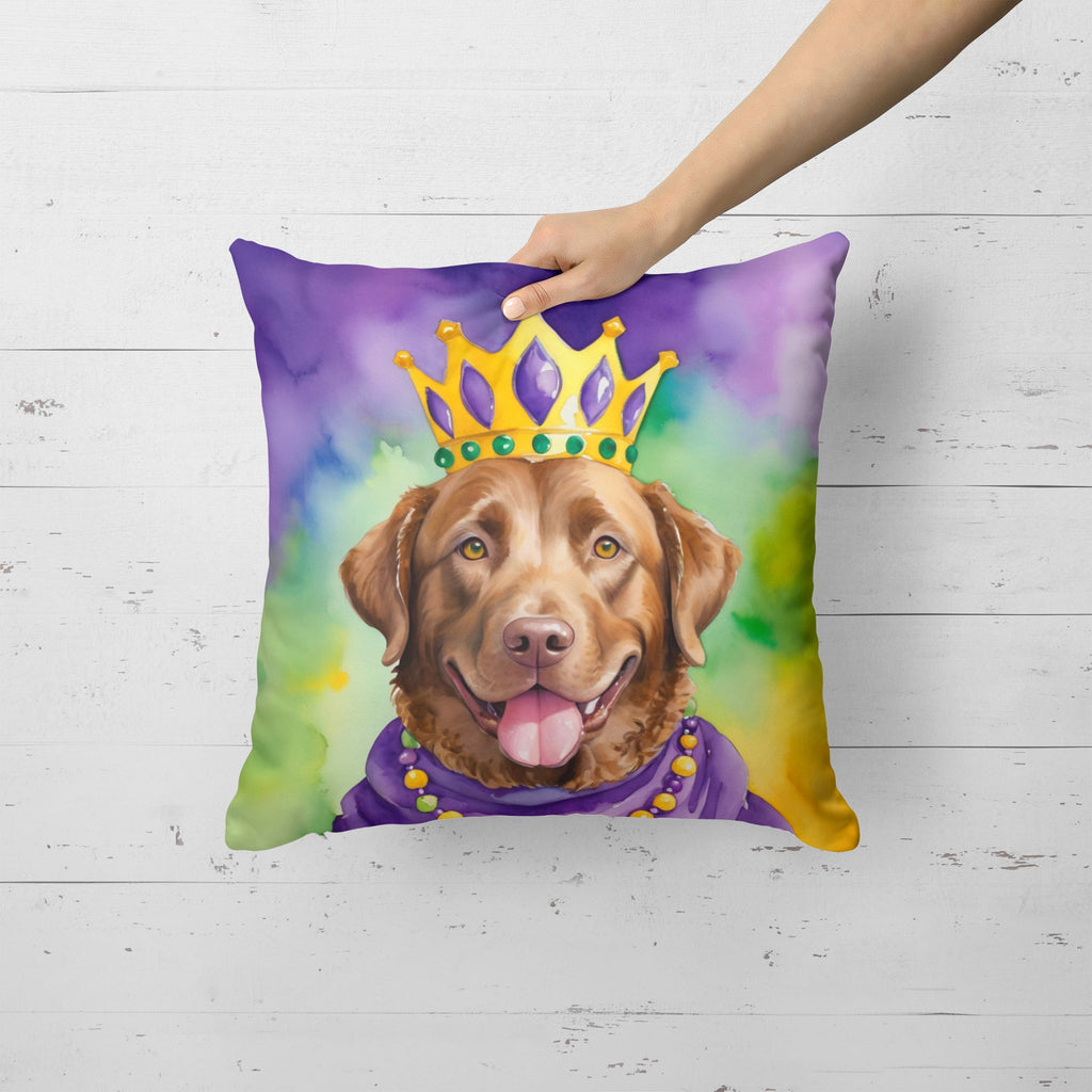 Chesapeake Bay Retriever King of Mardi Gras Decorative Throw Pillow 18x18 Indoor Outdoor Accent Cushion, Fabric Cover with Insert for Sofa, Bed, Porch & Living Room