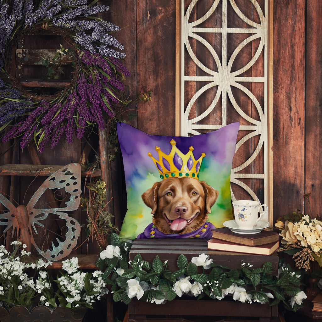 Chesapeake Bay Retriever King of Mardi Gras Decorative Throw Pillow 18x18 Indoor Outdoor Accent Cushion, Fabric Cover with Insert for Sofa, Bed, Porch & Living Room