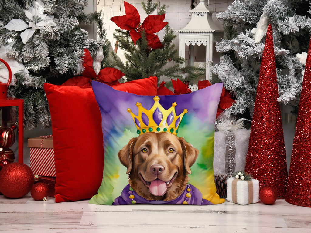 Chesapeake Bay Retriever King of Mardi Gras Decorative Throw Pillow 18x18 Indoor Outdoor Accent Cushion, Fabric Cover with Insert for Sofa, Bed, Porch & Living Room