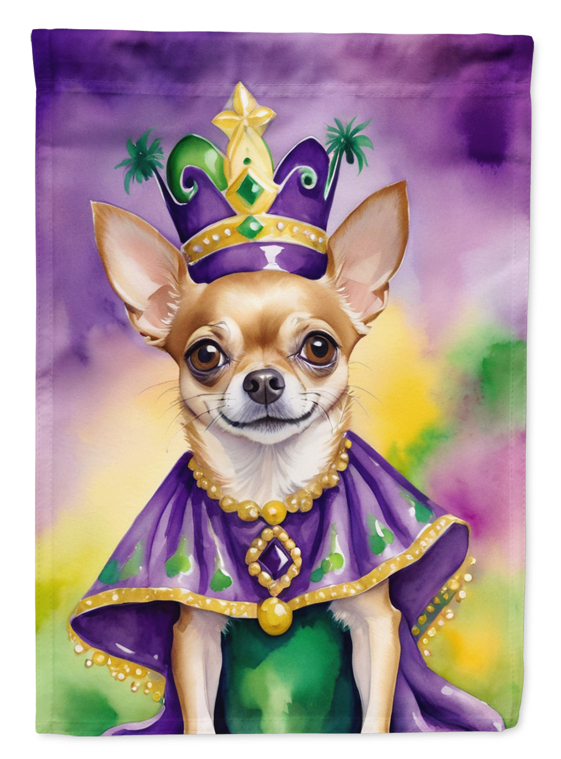 Chihuahua King of Mardi Gras House Flag 28x40 Porch Sleeve Pole Decorative Outside Yard Banner Artwork Wall Hanging, Polyester