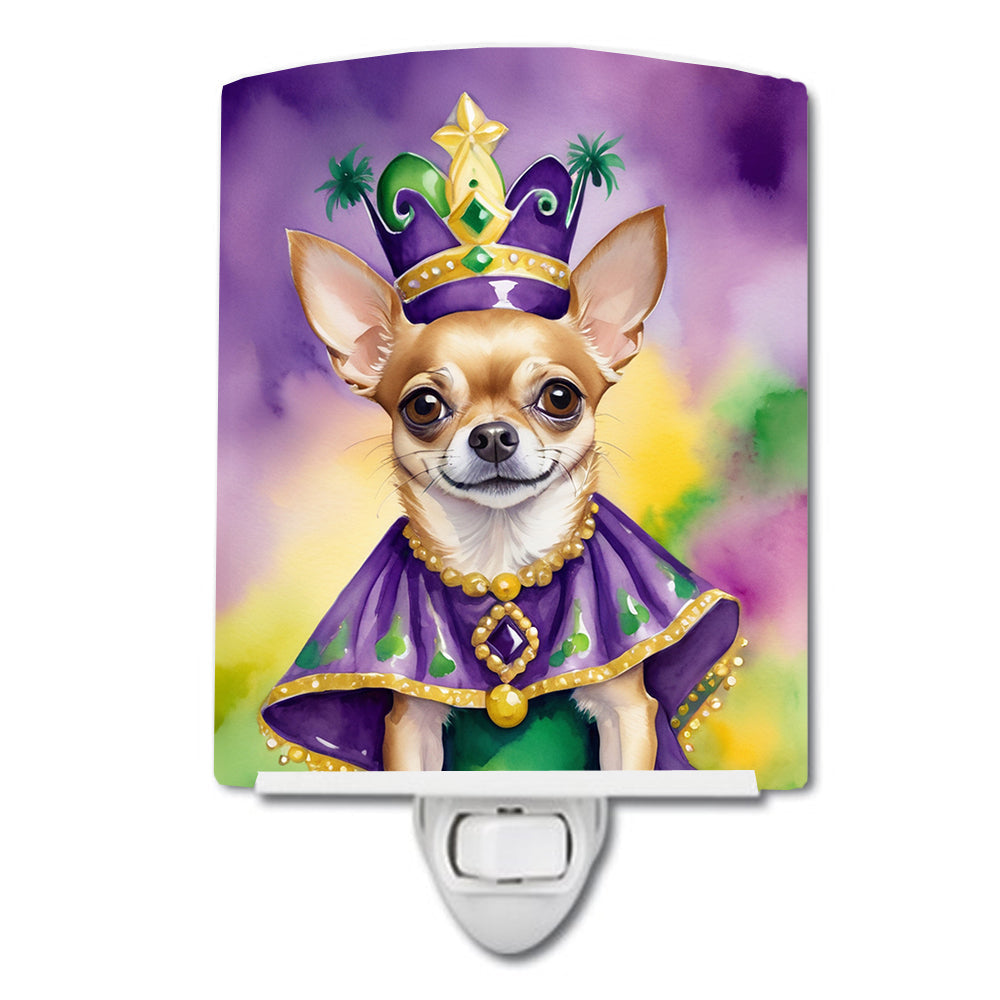 Chihuahua King of Mardi Gras Ceramic Night Light Compact, UL-Certified, Ideal for Bedroom, Bathroom, Nursery, Hallway, Kitchen, 6x4x3, Multicolor