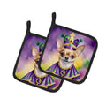 Chihuahua King of Mardi Gras Pot Holder Set of 2 Heat Resistant Quilted Hot Pads 7.5 x 7.5 Inch, Insulated Kitchen Trivets for Cooking & Baking