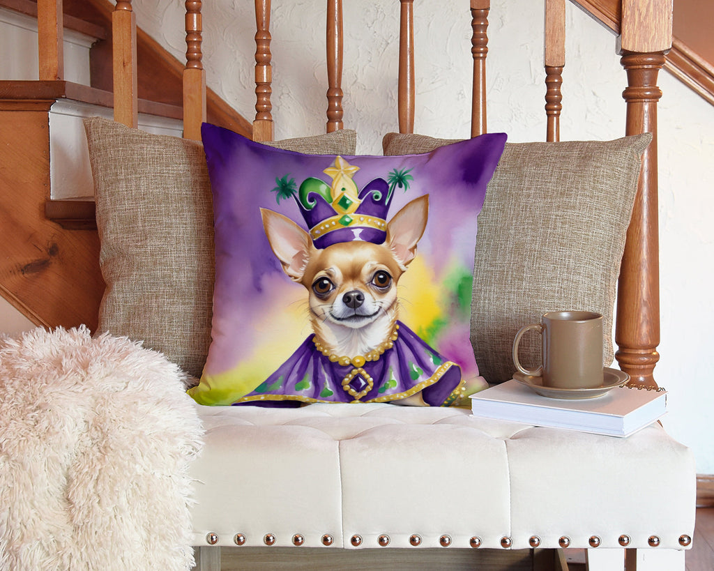 Chihuahua King of Mardi Gras Decorative Throw Pillow 14x14 Indoor Outdoor Accent Cushion, Fabric Cover with Insert for Sofa, Bed, Porch & Living Room