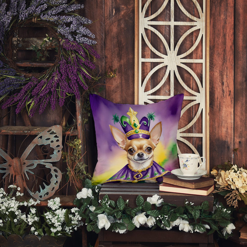 Chihuahua King of Mardi Gras Decorative Throw Pillow 14x14 Indoor Outdoor Accent Cushion, Fabric Cover with Insert for Sofa, Bed, Porch & Living Room