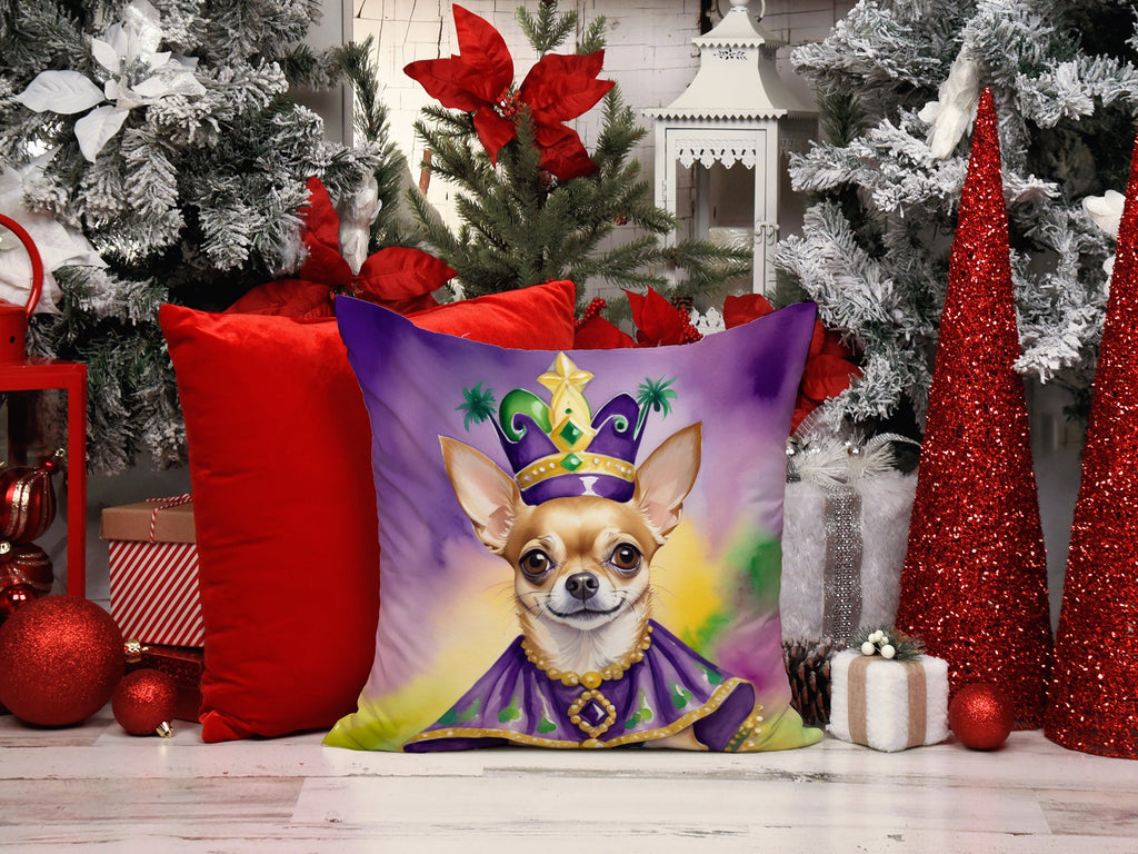 Chihuahua King of Mardi Gras Decorative Throw Pillow 14x14 Indoor Outdoor Accent Cushion, Fabric Cover with Insert for Sofa, Bed, Porch & Living Room