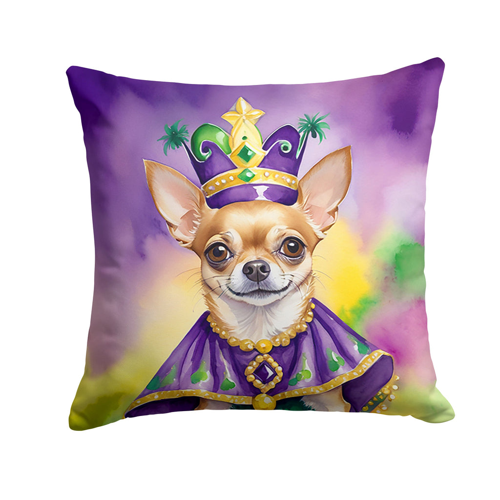 Chihuahua King of Mardi Gras Decorative Throw Pillow 18x18 Indoor Outdoor Accent Cushion, Fabric Cover with Insert for Sofa, Bed, Porch & Living Room