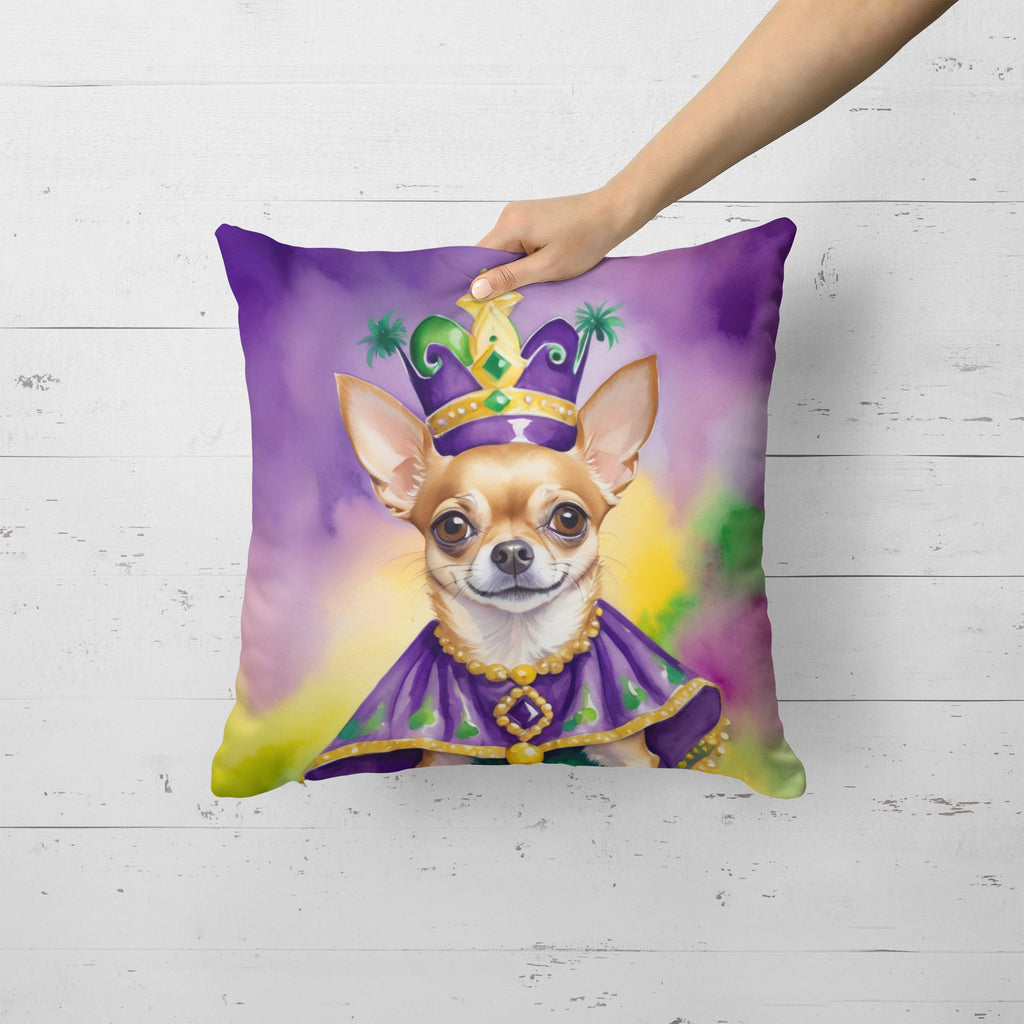 Chihuahua King of Mardi Gras Decorative Throw Pillow 18x18 Indoor Outdoor Accent Cushion, Fabric Cover with Insert for Sofa, Bed, Porch & Living Room
