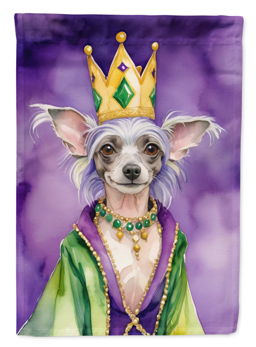Chinese Crested King of Mardi Gras House Flag 28x40 Porch Sleeve Pole Decorative Outside Yard Banner Artwork Wall Hanging, Polyester