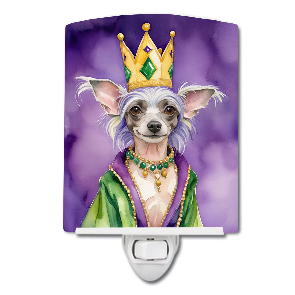 Chinese Crested King of Mardi Gras Ceramic Night Light Compact, UL-Certified, Ideal for Bedroom, Bathroom, Nursery, Hallway, Kitchen, 6x4x3, Multicolor