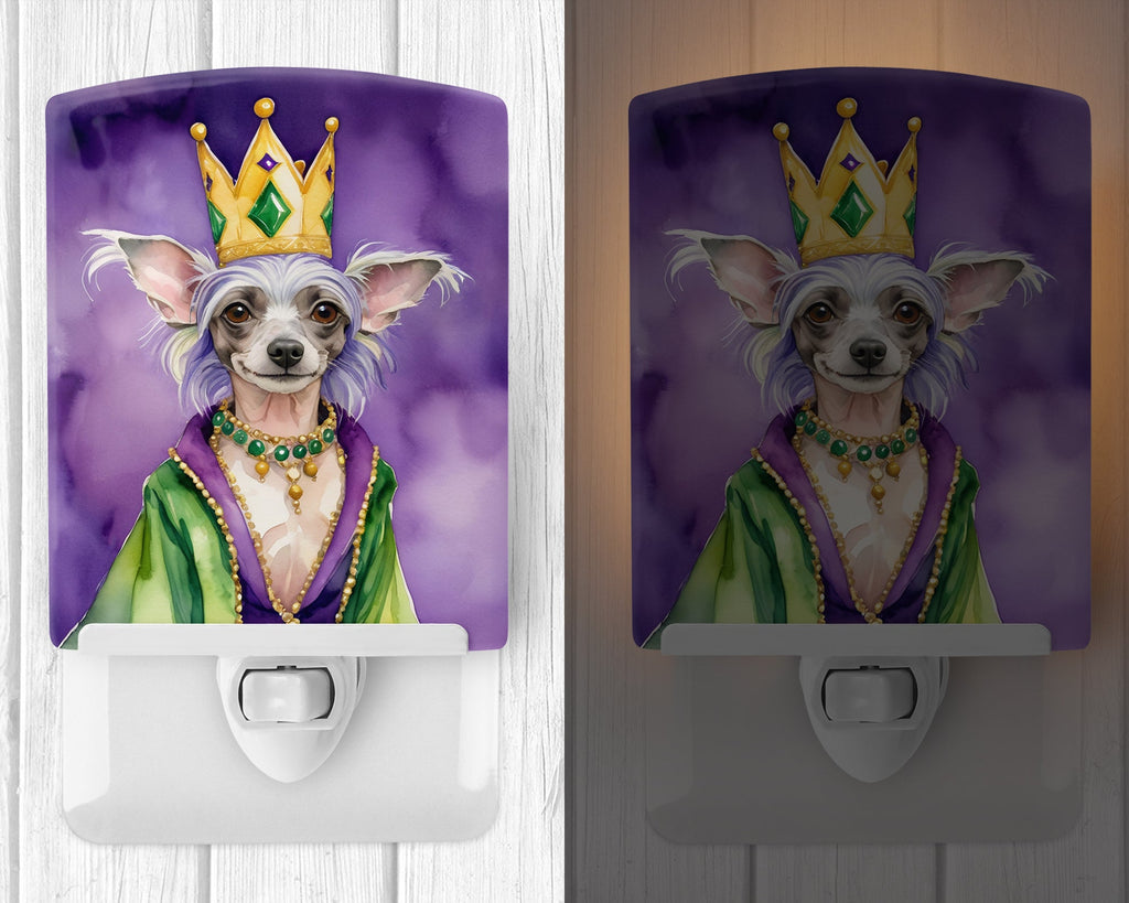 Chinese Crested King of Mardi Gras Ceramic Night Light Compact, UL-Certified, Ideal for Bedroom, Bathroom, Nursery, Hallway, Kitchen, 6x4x3, Multicolor