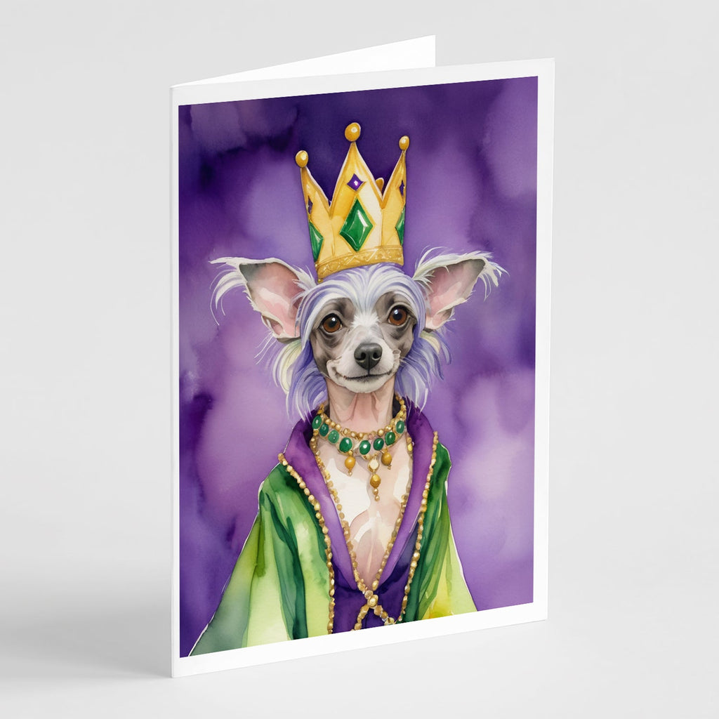 Chinese Crested King of Mardi Gras Greeting Cards Pack of 8 Blank Cards with Envelopes Whimsical A7 Size 5x7