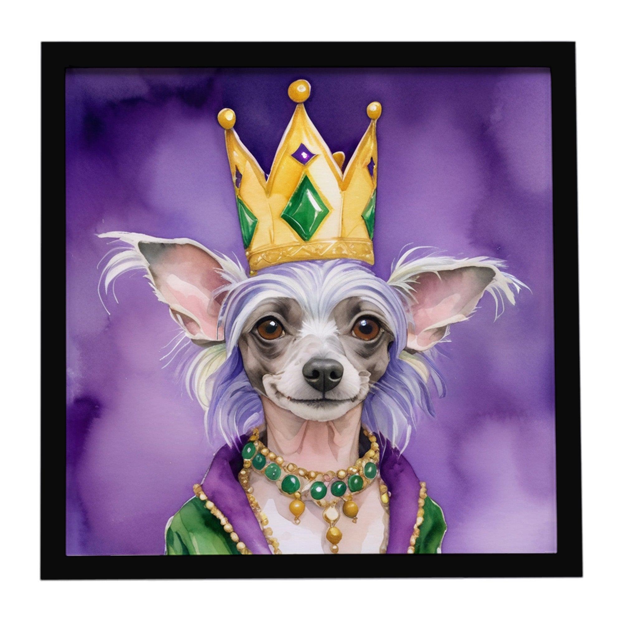 Chinese Crested King of Mardi Gras Framed Metal Print Bathroom, Kitchen, Office, Home Decor Wall Art Ready to Hang, Square, 8X8