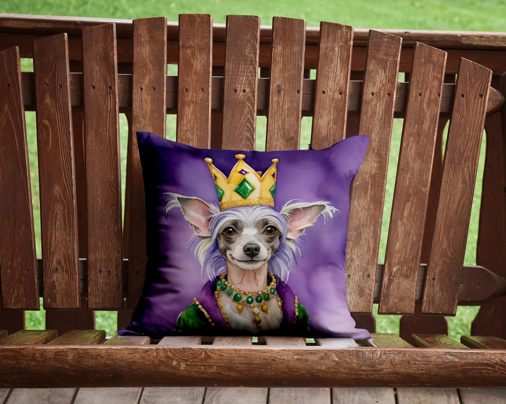 Chinese Crested King of Mardi Gras Decorative Throw Pillow 14x14 Indoor Outdoor Accent Cushion, Fabric Cover with Insert for Sofa, Bed, Porch & Living Room