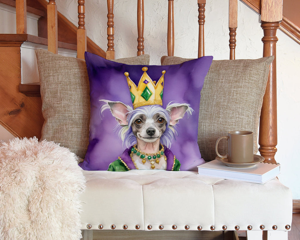 Chinese Crested King of Mardi Gras Decorative Throw Pillow 14x14 Indoor Outdoor Accent Cushion, Fabric Cover with Insert for Sofa, Bed, Porch & Living Room