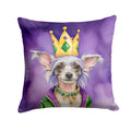 Chinese Crested King of Mardi Gras Decorative Throw Pillow 18x18 Indoor Outdoor Accent Cushion, Fabric Cover with Insert for Sofa, Bed, Porch & Living Room