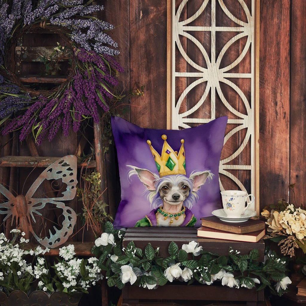 Chinese Crested King of Mardi Gras Decorative Throw Pillow 18x18 Indoor Outdoor Accent Cushion, Fabric Cover with Insert for Sofa, Bed, Porch & Living Room