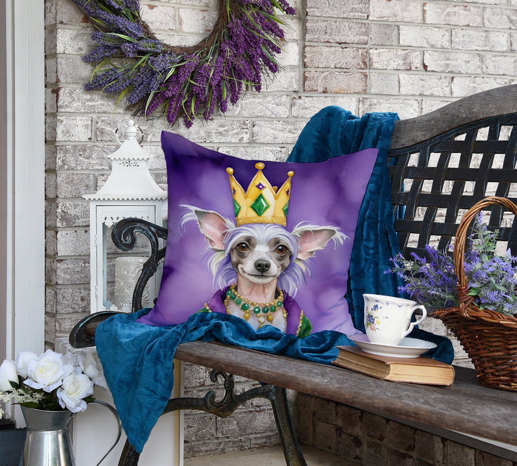 Chinese Crested King of Mardi Gras Decorative Throw Pillow 18x18 Indoor Outdoor Accent Cushion, Fabric Cover with Insert for Sofa, Bed, Porch & Living Room