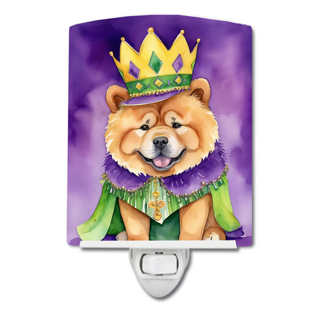 Chow Chow King of Mardi Gras Ceramic Night Light Compact, UL-Certified, Ideal for Bedroom, Bathroom, Nursery, Hallway, Kitchen, 6x4x3, Multicolor