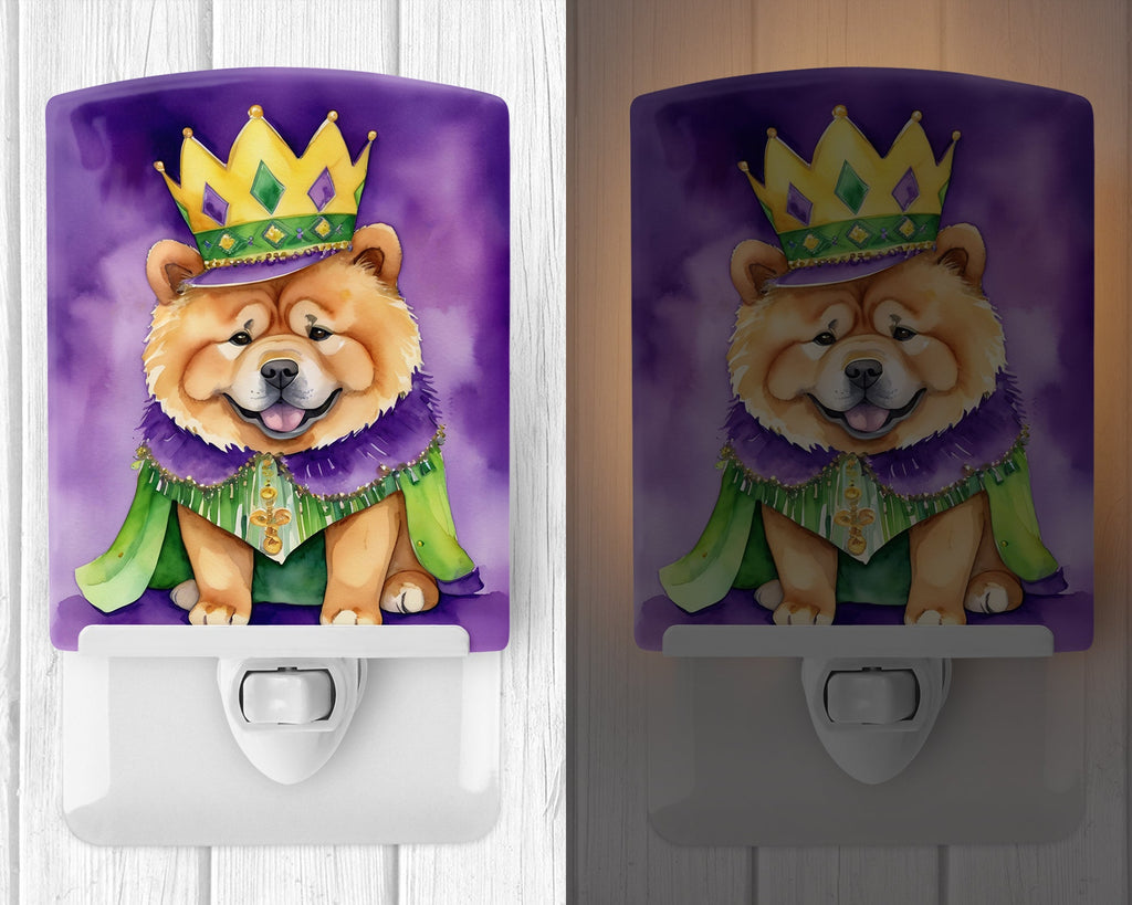 Chow Chow King of Mardi Gras Ceramic Night Light Compact, UL-Certified, Ideal for Bedroom, Bathroom, Nursery, Hallway, Kitchen, 6x4x3, Multicolor