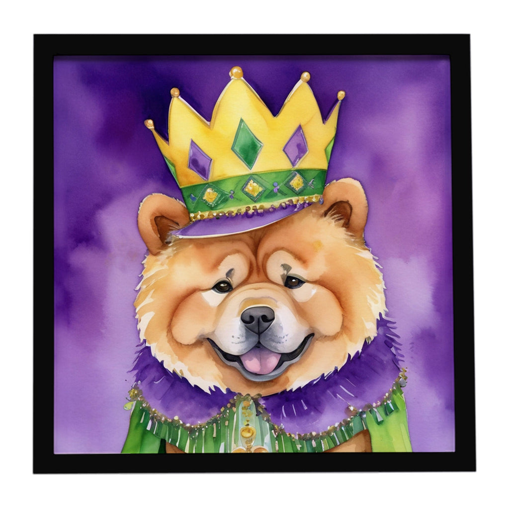 Chow Chow King of Mardi Gras Framed Metal Print Bathroom, Kitchen, Office, Home Decor Wall Art Ready to Hang, Square, 8X8
