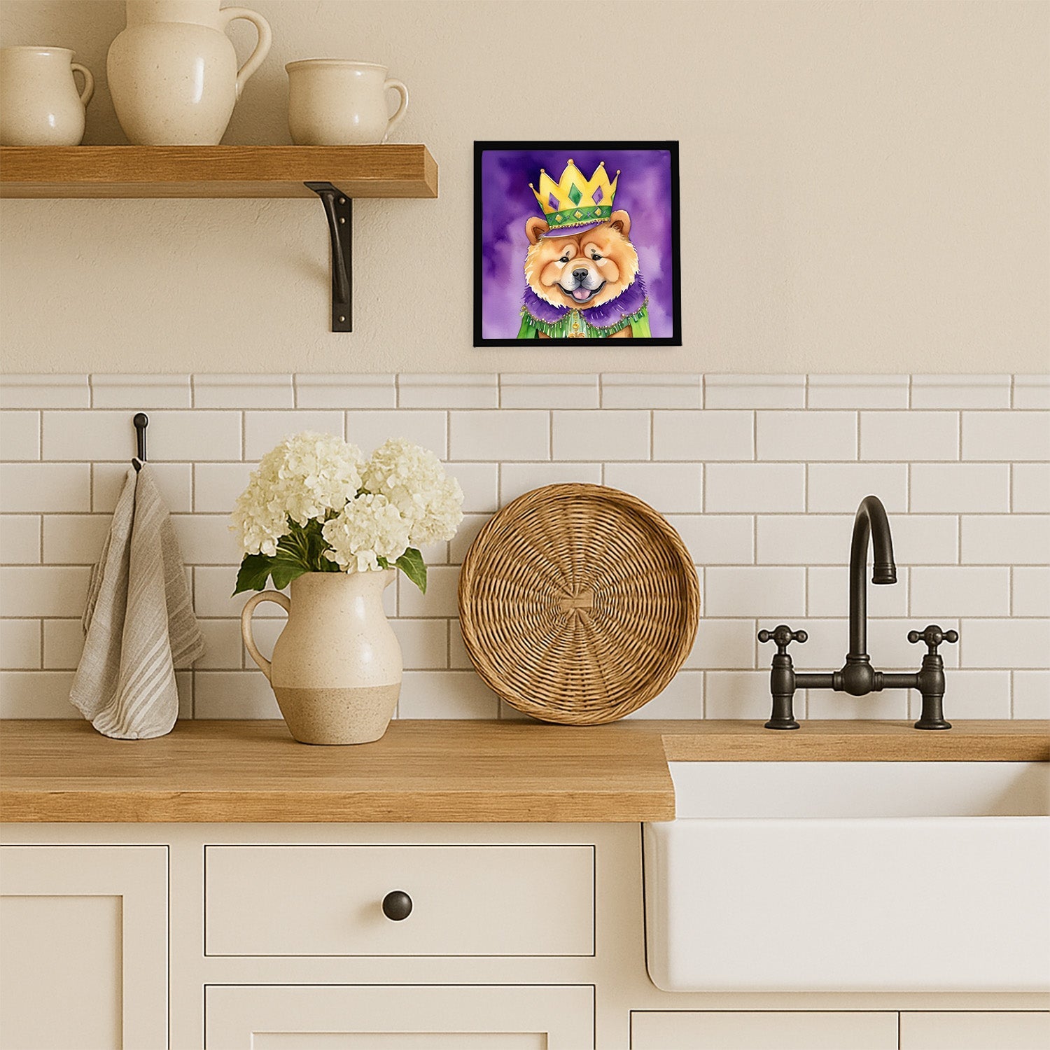 Chow Chow King of Mardi Gras Framed Metal Print Bathroom, Kitchen, Office, Home Decor Wall Art Ready to Hang, Square, 8X8