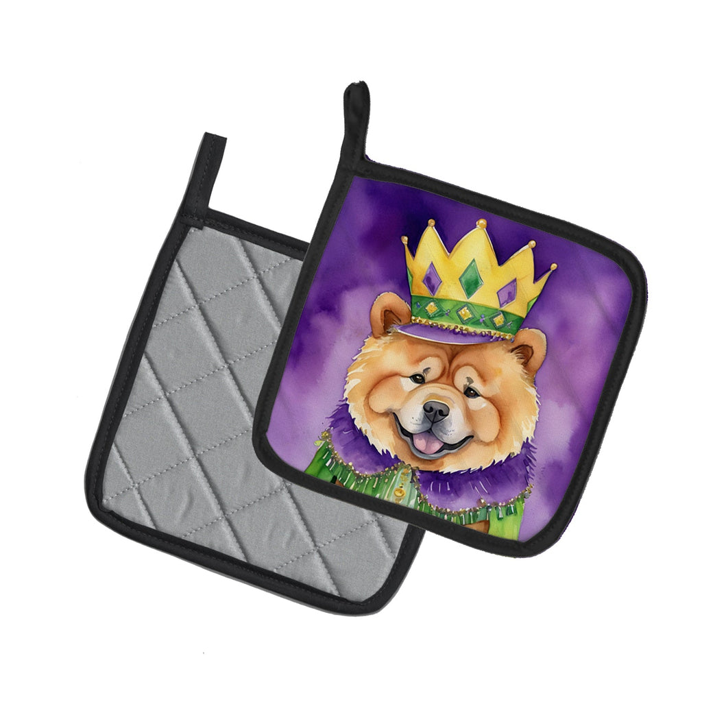 Chow Chow King of Mardi Gras Pot Holder Set of 2 Heat Resistant Quilted Hot Pads 7.5 x 7.5 Inch, Insulated Kitchen Trivets for Cooking & Baking