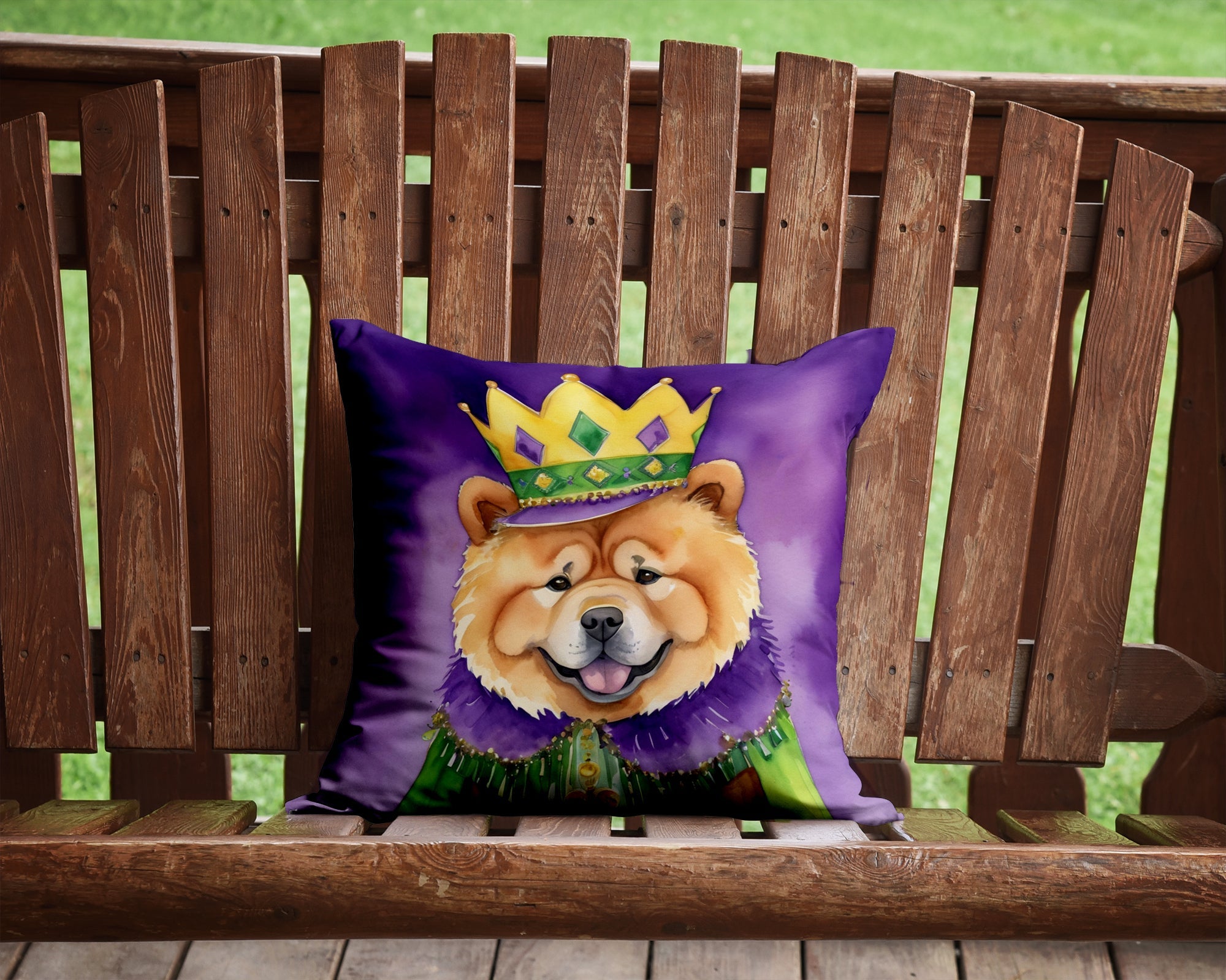 Chow Chow King of Mardi Gras Decorative Throw Pillow 14x14 Indoor Outdoor Accent Cushion, Fabric Cover with Insert for Sofa, Bed, Porch & Living Room