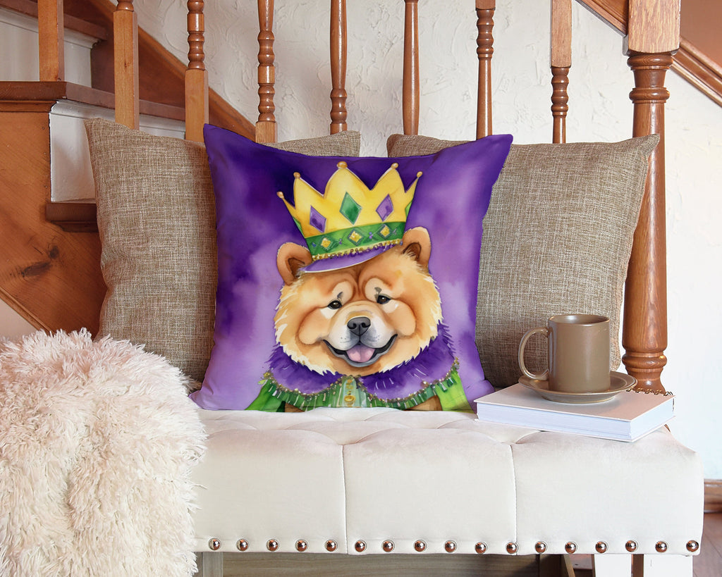 Chow Chow King of Mardi Gras Decorative Throw Pillow 14x14 Indoor Outdoor Accent Cushion, Fabric Cover with Insert for Sofa, Bed, Porch & Living Room