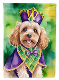 Cockapoo King of Mardi Gras House Flag 28x40 Porch Sleeve Pole Decorative Outside Yard Banner Artwork Wall Hanging, Polyester