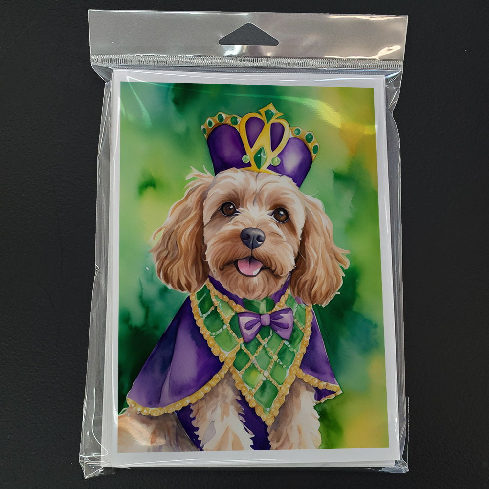 Cockapoo King of Mardi Gras Greeting Cards Pack of 8 Blank Cards with Envelopes Whimsical A7 Size 5x7