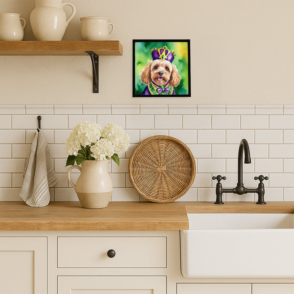 Cockapoo King of Mardi Gras Framed Metal Print Bathroom, Kitchen, Office, Home Decor Wall Art Ready to Hang, Square, 8X8