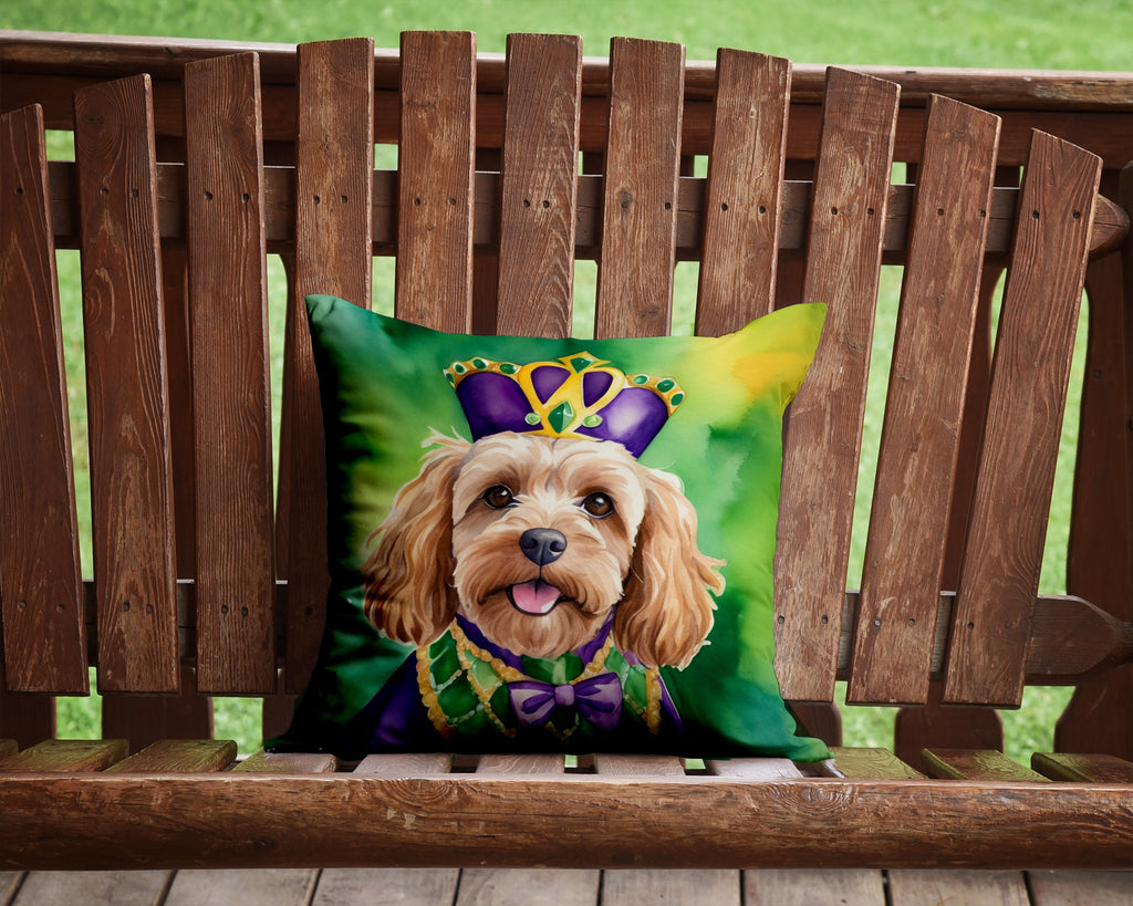 Cockapoo King of Mardi Gras Decorative Throw Pillow 14x14 Indoor Outdoor Accent Cushion, Fabric Cover with Insert for Sofa, Bed, Porch & Living Room