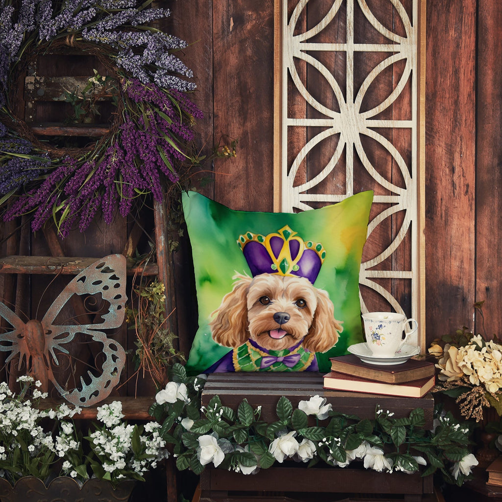 Cockapoo King of Mardi Gras Decorative Throw Pillow 14x14 Indoor Outdoor Accent Cushion, Fabric Cover with Insert for Sofa, Bed, Porch & Living Room