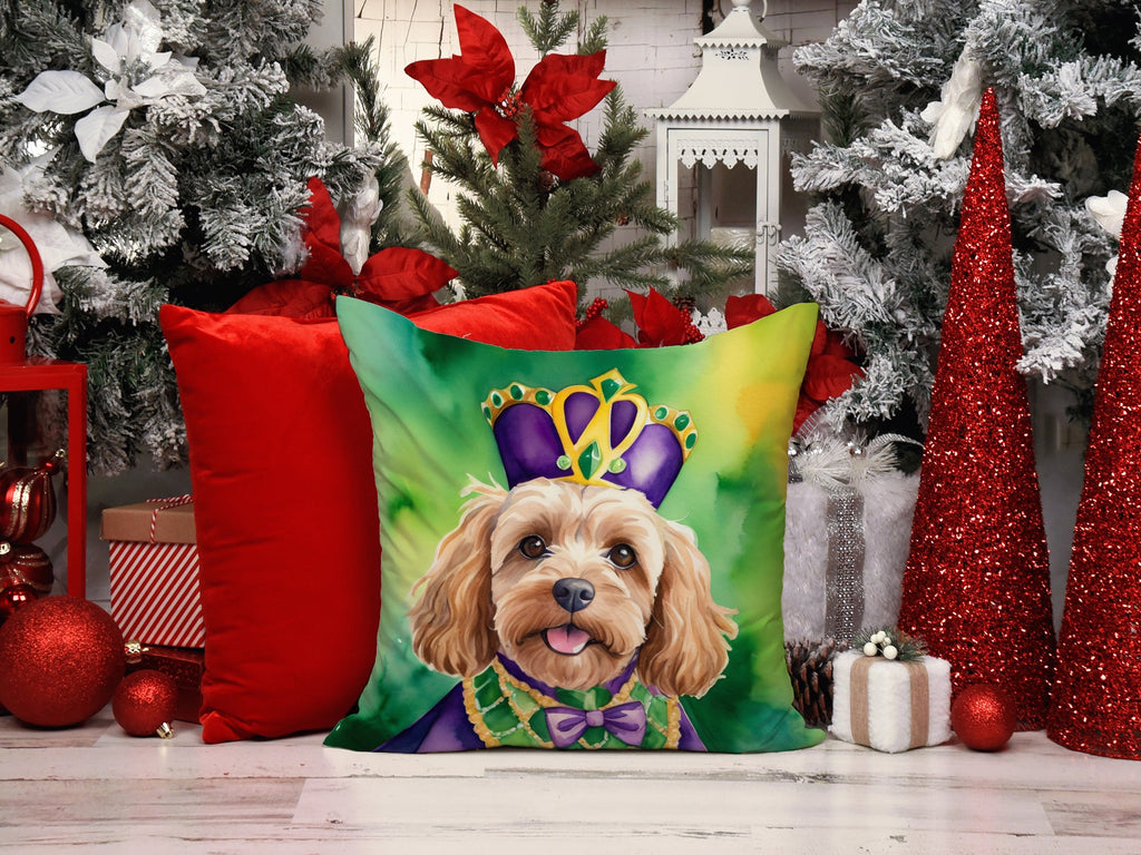 Cockapoo King of Mardi Gras Decorative Throw Pillow 14x14 Indoor Outdoor Accent Cushion, Fabric Cover with Insert for Sofa, Bed, Porch & Living Room