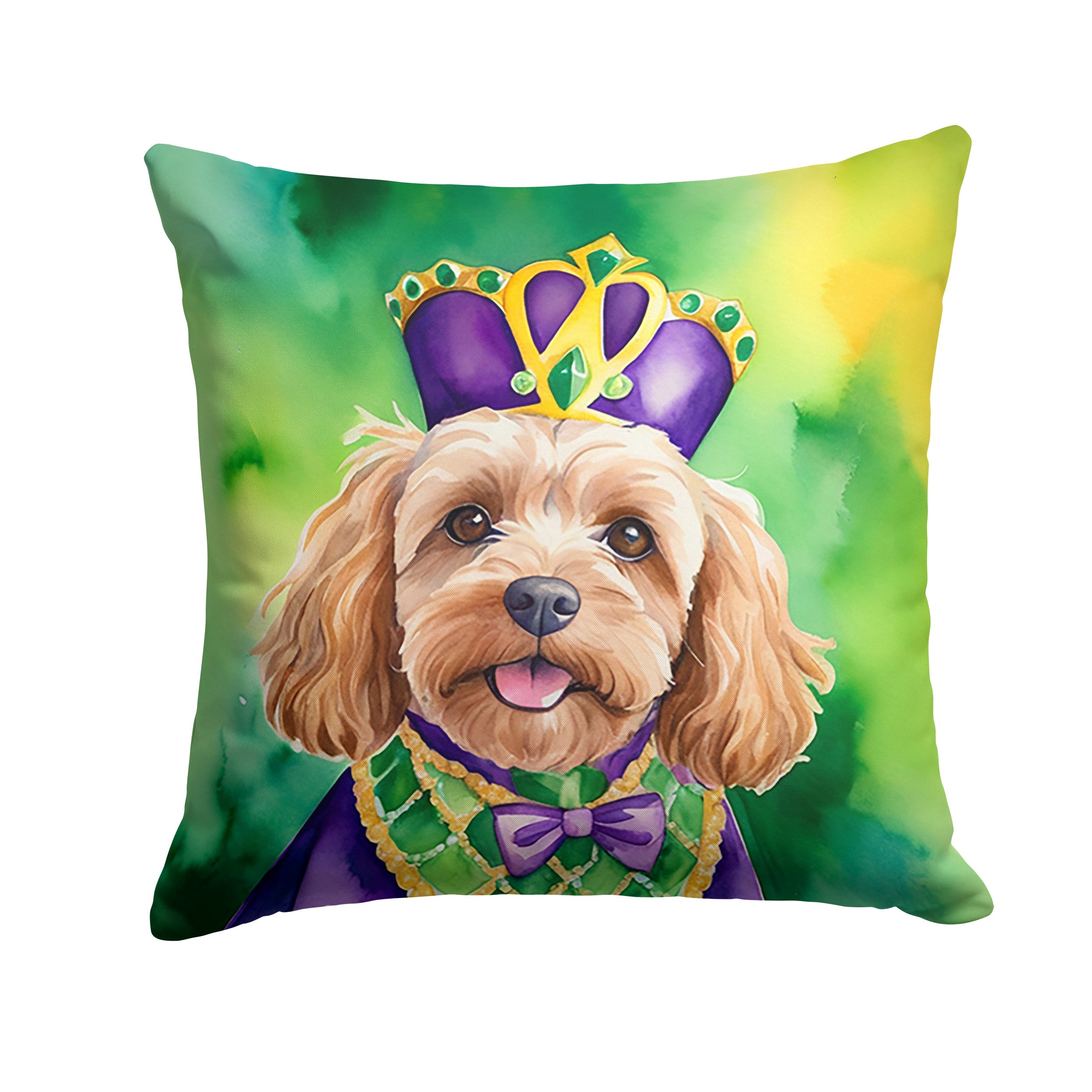 Cockapoo King of Mardi Gras Decorative Throw Pillow 18x18 Indoor Outdoor Accent Cushion, Fabric Cover with Insert for Sofa, Bed, Porch & Living Room