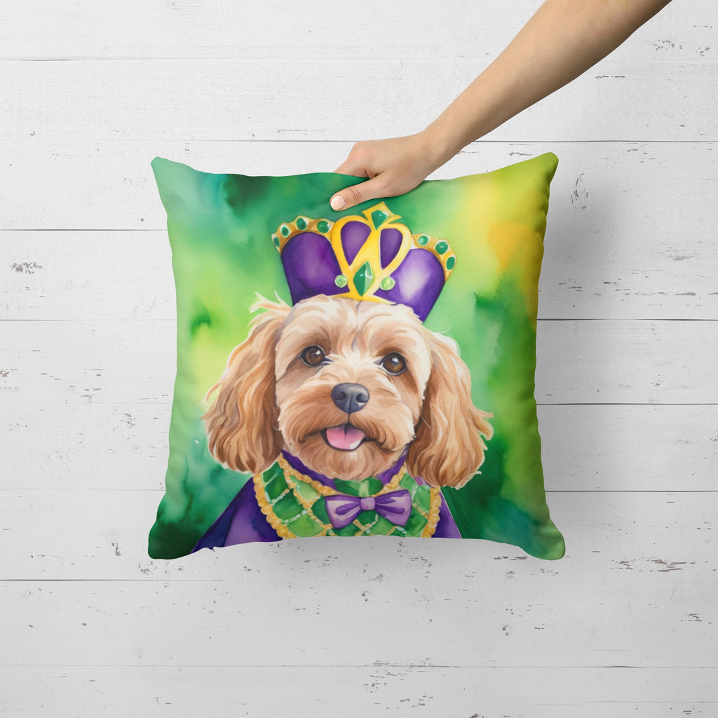 Cockapoo King of Mardi Gras Decorative Throw Pillow 18x18 Indoor Outdoor Accent Cushion, Fabric Cover with Insert for Sofa, Bed, Porch & Living Room