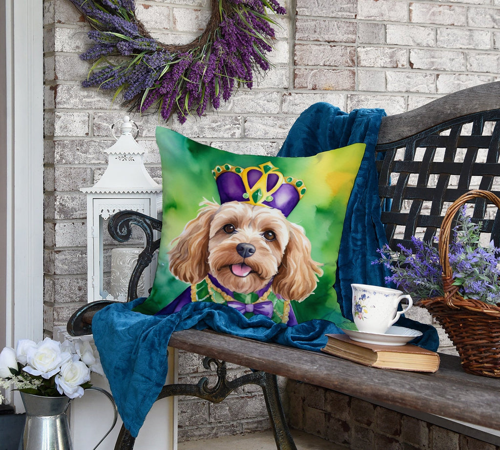 Cockapoo King of Mardi Gras Decorative Throw Pillow 18x18 Indoor Outdoor Accent Cushion, Fabric Cover with Insert for Sofa, Bed, Porch & Living Room