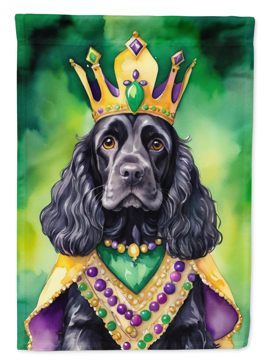 Cocker Spaniel King of Mardi Gras House Flag 28x40 Porch Sleeve Pole Decorative Outside Yard Banner Artwork Wall Hanging, Polyester