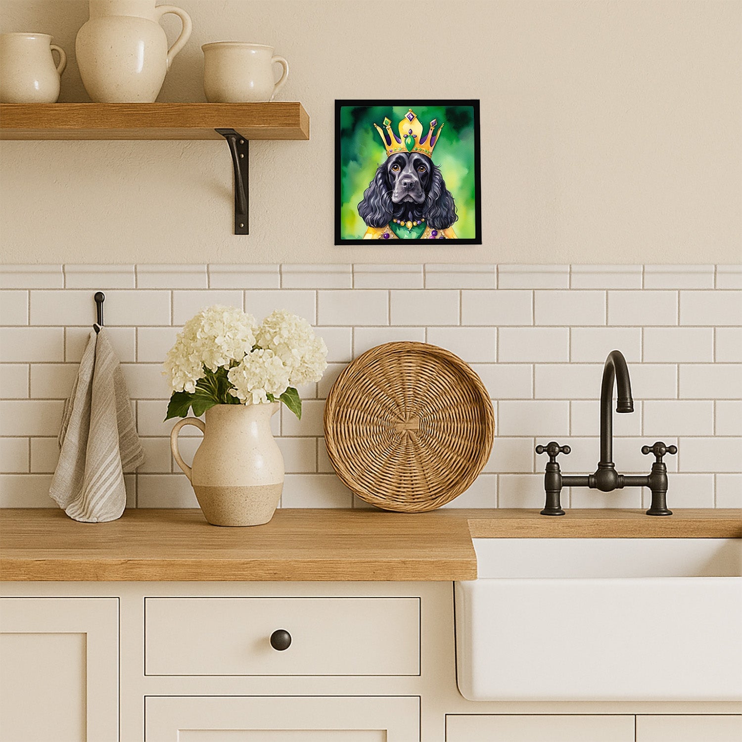Cocker Spaniel King of Mardi Gras Framed Metal Print Bathroom, Kitchen, Office, Home Decor Wall Art Ready to Hang, Square, 8X8