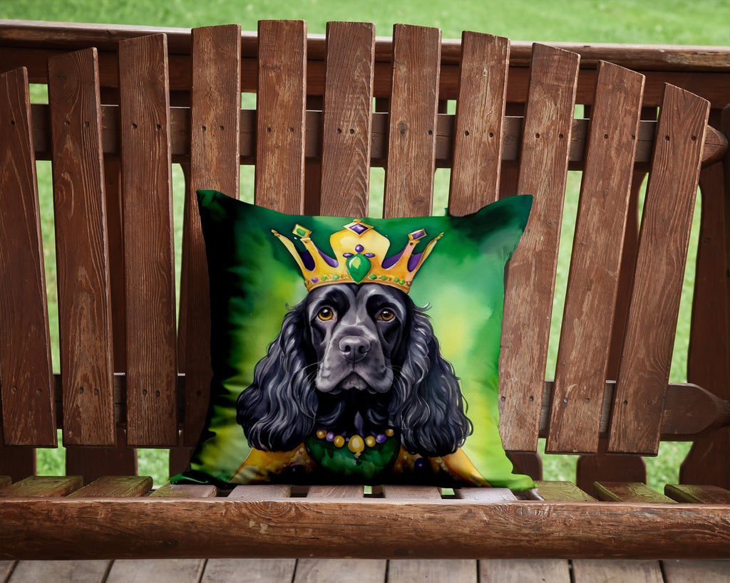 Cocker Spaniel King of Mardi Gras Decorative Throw Pillow 14x14 Indoor Outdoor Accent Cushion, Fabric Cover with Insert for Sofa, Bed, Porch & Living Room