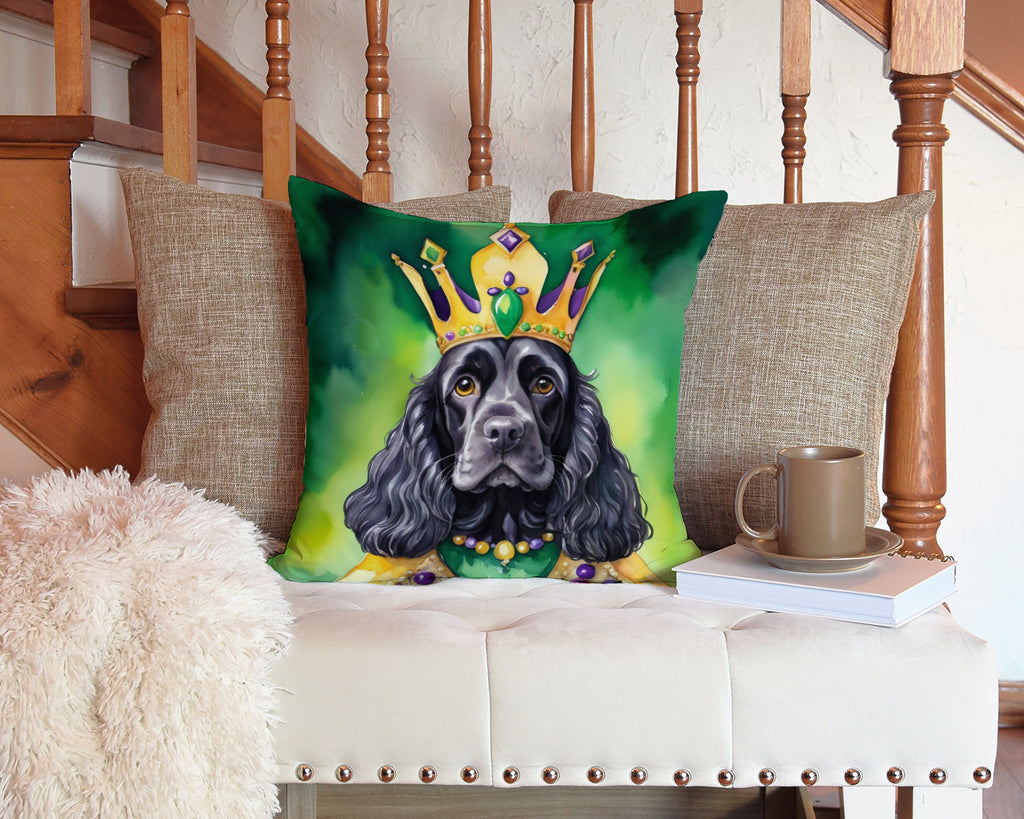 Cocker Spaniel King of Mardi Gras Decorative Throw Pillow 14x14 Indoor Outdoor Accent Cushion, Fabric Cover with Insert for Sofa, Bed, Porch & Living Room