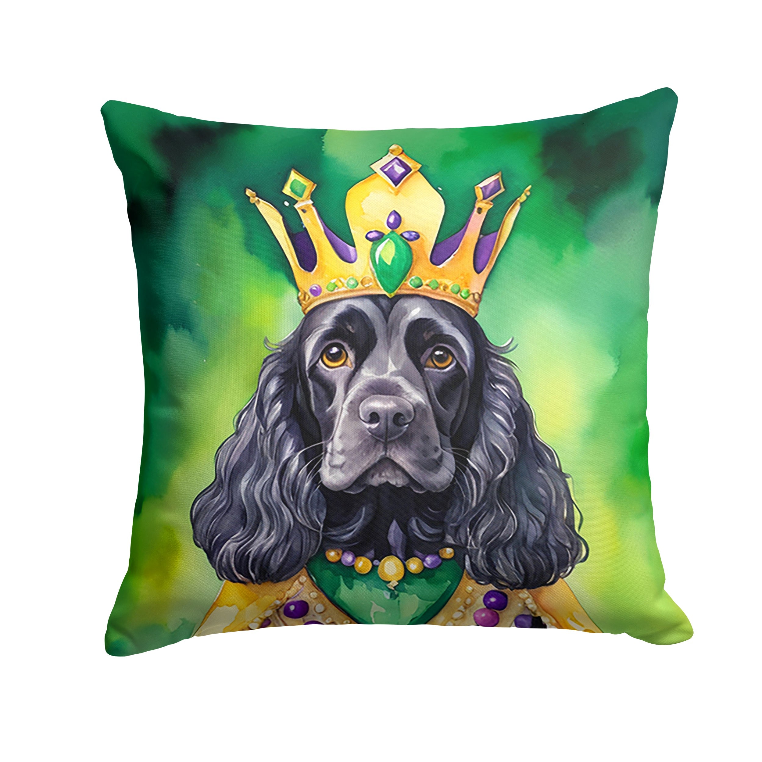 Cocker Spaniel King of Mardi Gras Decorative Throw Pillow 18x18 Indoor Outdoor Accent Cushion, Fabric Cover with Insert for Sofa, Bed, Porch & Living Room