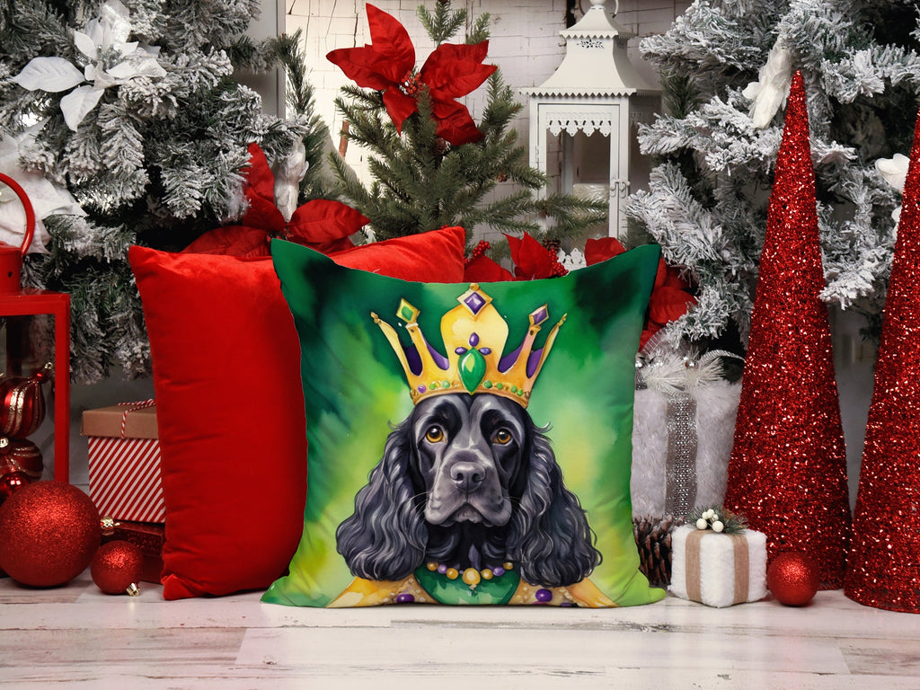 Cocker Spaniel King of Mardi Gras Decorative Throw Pillow 18x18 Indoor Outdoor Accent Cushion, Fabric Cover with Insert for Sofa, Bed, Porch & Living Room