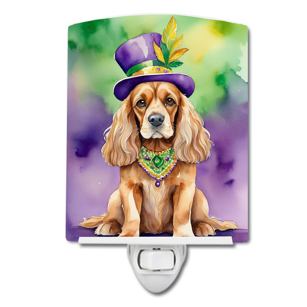 Cocker Spaniel King of Mardi Gras Ceramic Night Light Compact, UL-Certified, Ideal for Bedroom, Bathroom, Nursery, Hallway, Kitchen, 6x4x3, Multicolor